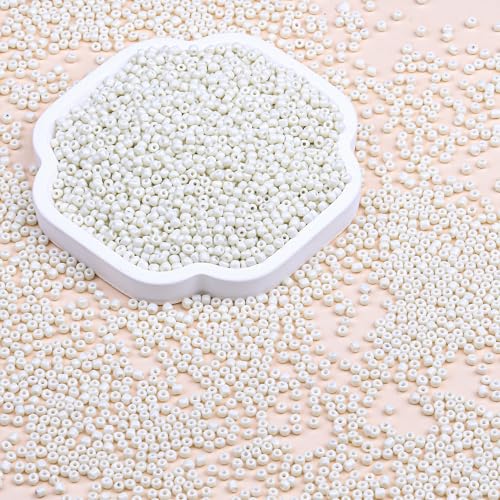Legefo 4mm Glass Seed Beads Bulk, Beige 6/0 Small Mini Pony Seed Beads, Tiny Round Craft Bead for Bracelet Necklace Wrist Jewelry Making Beading Weaving DIY Crafts Supplies, 1000pcs - color: Beige