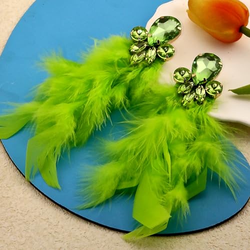 Long Feather Earrings for Women Bohemian Crystal Zirconia Dangle Feather Earrings Crystal Tassel Feather Earrings Wedding Halloween Prom Jewelry - color: Green