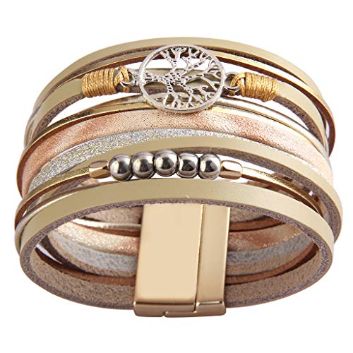 GelConnie Leather Wrap Bracelet Boho Cuff Bracelets Crystal Leather Bracelet Magnetic Multi Strand Bracelets Bohemian Bracelet Leather Wristbands Bangle Jewelry for Women Teen Wife Mother - color: Tree of Life Leather Bracelet