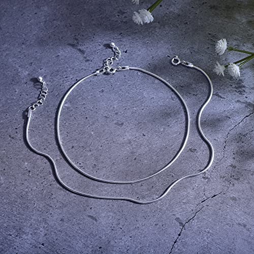 DHRUVS COLLECTION 925 Silver Plain Threaded Snake Pattern Anklet for Women