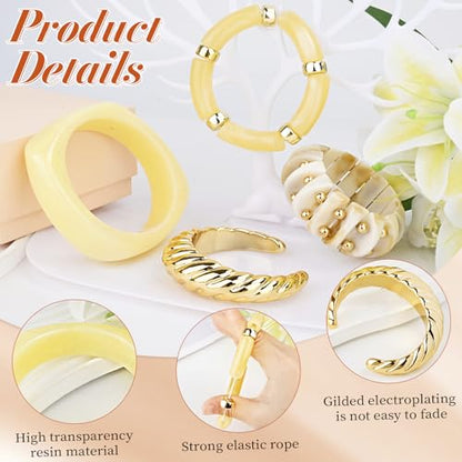 Acrylic Resin Bangle Bracelets for Women | Chunky Boho Stackable Geometric & Marbled Statement Jewelry | Lightweight Everyday Gift Set - color: Beige
