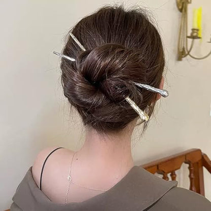 Geometric Alloy Hair Chopsticks, Pale Gold Silver Minimalist Japanese-Style Hair Clasp for Buns, DIY-Charm Compatible Hair Accessories for Women with Long Hair