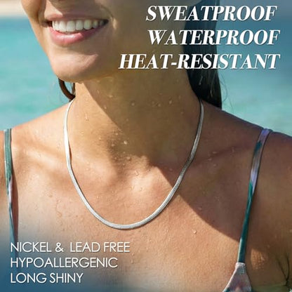 WomenGifts 14K Gold Silver Plated Herringbone Necklace for Women, Dainty Snake Chain Choker, Trendy Simple Long Layered Jewelry Non Tarnish, 3/4/5/8mm,14,16,18,20,22,24,26 Inch Thin & Chunky Options - color: Silver, style: 3mm-14inch