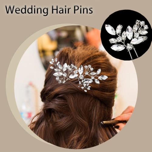 10 pcs Bride Hair Pins Rhinestone Bridal Hair Piece for Women Crystal Hair Accessories for Bride Bridesmaids Flower Girls(Silver Classic)