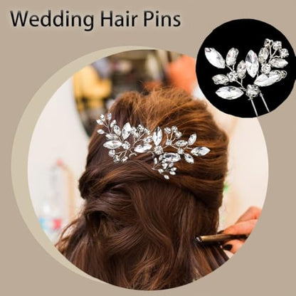 10 pcs Bride Hair Pins Rhinestone Bridal Hair Piece for Women Crystal Hair Accessories for Bride Bridesmaids Flower Girls(Silver Classic)