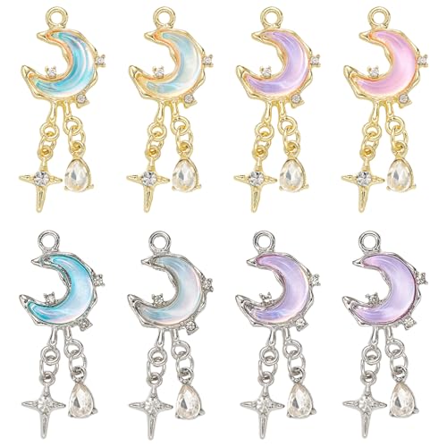 Moon Charms for Jewelry Making Alloy StarCharms Glass Golden Silver Metal Pendants for DIY Earring Bracelet - color: Mixed Color