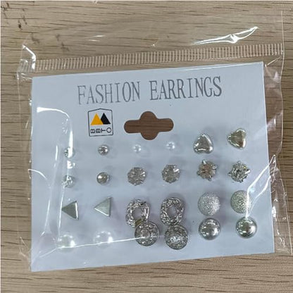 BBTO 24 Pairs Stud Earrings Crystal Pearl Earring Set Ear Stud Jewelry for Women Men - color: Sliver & Gold