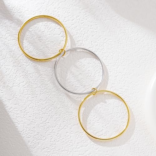 NOKMIT Triple Interlocked Stackable Bangle Bracelets for Women 3-Pack Two-Tone High Polished Stainless Steel Bangle Set Classic Plain Thin Non-Tarnish Gold&Silver - color: Classic Triple Bangle, size: X-Small