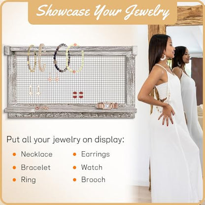 Jerry & Maggie Wall Mounted Jewelry Organizer, Wooden Necklace Holder Hanger with Hooks, Wall Jewelry Organizer Wall Mount for Necklace Display (3 Pack) - color: 3 Pack