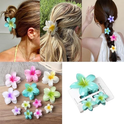 Flower Hair Clips for Women Girls Claw Clips Summer Fashion Hair Accessories with Green Gradient Cute Plumeria Design Barrettes Hold Hair in Place for Thick Thin Hair(3Pcs: 1 large 2 small) - color: Green