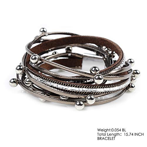 Artilady Leather Wrap Bracelet for Women, Pearl Beaded Bangle Stack Jewelry | Easy on-off, Elegant Handmade Multi-Layered, Daily Casual Date Beach Vacation, Gift for Ladies, Mother, Sister & Friend - style: Brown with Beads