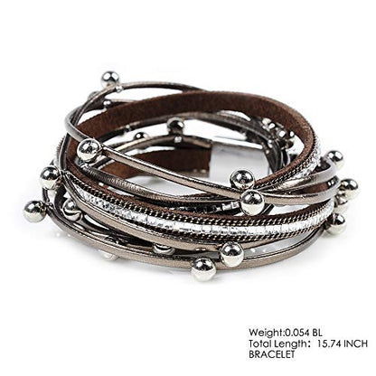 Artilady Leather Wrap Bracelet for Women, Pearl Beaded Bangle Stack Jewelry | Easy on-off, Elegant Handmade Multi-Layered, Daily Casual Date Beach Vacation, Gift for Ladies, Mother, Sister & Friend - style: Brown with Beads