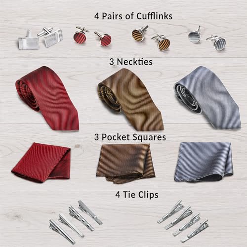 Premium Men’s Gift Tie Set Silky Necktie Pocket Squares Tie Clips Cufflinks For Men - color: Men's Style 3