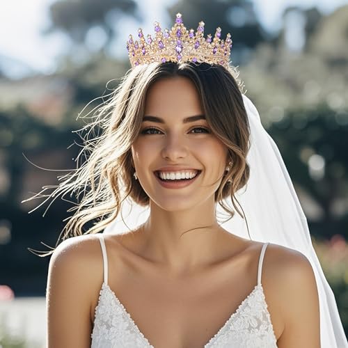 Tiaras and Crowns for Women Crystal Princess Tiaras Rhinestone Queen Crowns For Wedding Bridal Birthday Prom Pageant Party (Tiara 100) - color: Gold Purple
