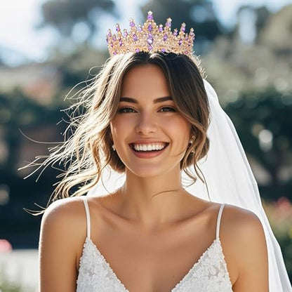 Tiaras and Crowns for Women Crystal Princess Tiaras Rhinestone Queen Crowns For Wedding Bridal Birthday Prom Pageant Party (Tiara 100) - color: Gold Purple