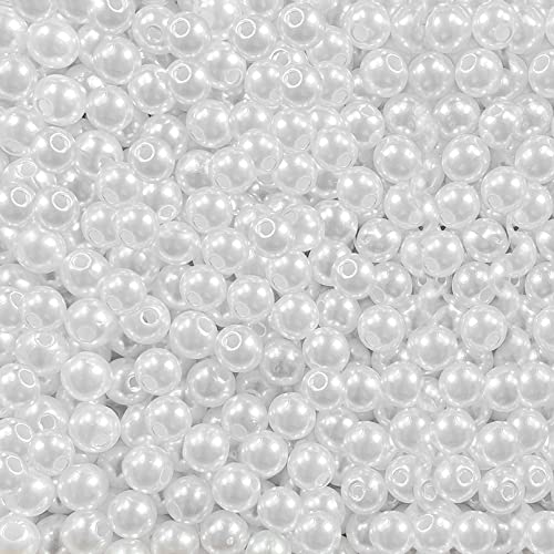 1200pcs Pearl Beads for Jewelry Making, 6mm Round Loose Pearls Beads with Hole, Bracelet Pearls for Crafts, White Pearls for Jewelry Making - size: 6mm