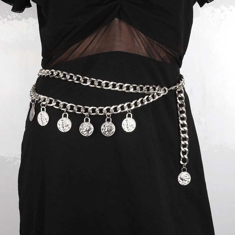 Pirate Waist Chain for Women Multilayer Metal Waist Chain Belt Adjustable Long Belt Body Belly Chain Boho Layered Coin Waist Chain Pirate Costume Women Men Jewellery - style: Style-D