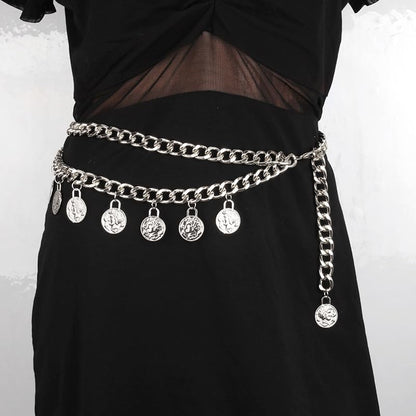 Pirate Waist Chain for Women Multilayer Metal Waist Chain Belt Adjustable Long Belt Body Belly Chain Boho Layered Coin Waist Chain Pirate Costume Women Men Jewellery - style: Style-D