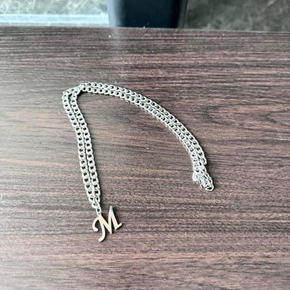 Stainless Steel Initial A-Z Necklace for Men Women,Cuban Chain,Titanium Steel Initial Letter Pendant Charm Necklaces Accessories Jewelry for Woman Man,21 Inch Chain - color: M