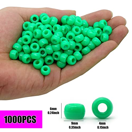 1000Pcs Green Pony Beads for Bracelet, Necklace, Jewelry Making, DIY Crafts, 6x9mm, Plastic, Round - color: Green