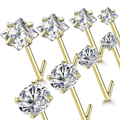 14k Gold Plated 316L Surgical Steel 22g/20g/18g Nose Rings Studs L-Shape Bone Screw Nostril Piercing 1.5mm 2mm 2.5mm 3mm 3.5mm 4.5mm CZ Nose Studs for Women - color: 18g 8pcs L Gold 316L Surgical Steel