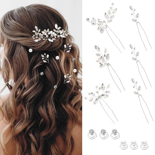 12 Pieces Hair Accessories for Women Pearl Crystal Bridal Hair Pins Wedding HairPieces for Brides Vintage Decorations Bride Bridesmaids - color: Set 79234