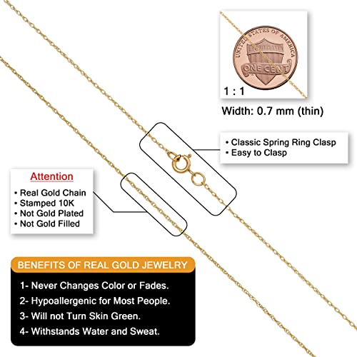 Kooljewelry Womens Classic Rope Chain - 10k Yellow Gold Barely-There Necklace, Thin Lightweight - size: 14 inch, style: 0.7 mm wide