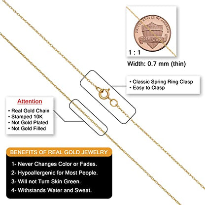 Kooljewelry Womens Classic Rope Chain - 10k Yellow Gold Barely-There Necklace, Thin Lightweight - size: 14 inch, style: 0.7 mm wide