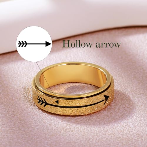 Fidget Spinner Ring for Women - THIS TOO SHALL PASS Stainless Steel 18K Gold Plated Anxiety Rotating Inspirational Ring for Stress Relief, Thumb Hope Rings Jewelry Gift for Women Men - color: Gold