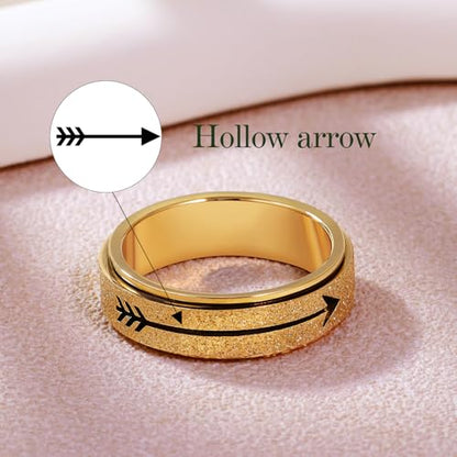 Fidget Spinner Ring for Women - THIS TOO SHALL PASS Stainless Steel 18K Gold Plated Anxiety Rotating Inspirational Ring for Stress Relief, Thumb Hope Rings Jewelry Gift for Women Men - color: Gold