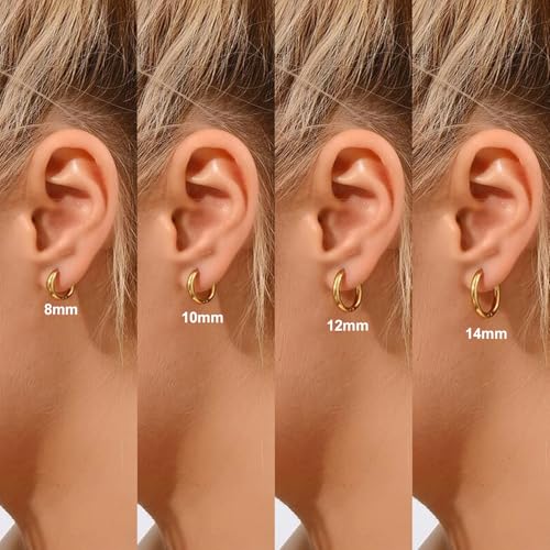 Silver Gold Hoop Earrings for Women Men, 316L Surgical Stainless Steel Huggie Hoop Earrings Set Hypoallergenic Small Cartilage Earrings Lightweight Hoop Earrings Huggie Set - color: 4 Pair Small Gold-8/10/12/14mm