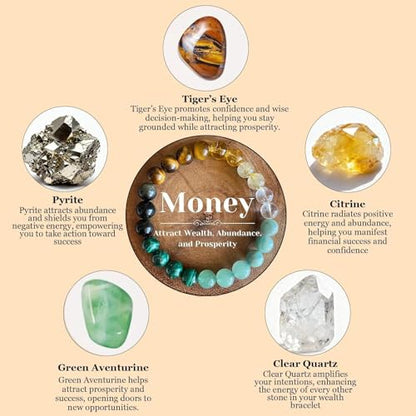 Money Bracelets Necklace Jewelry Set for Women Men Jade Crystal Tiger Eye Obsidian Beaded Necklace Feng Shui Good Luck Money Bracelet Wealth Attraction Accessories Outfits Protection Jewelry Gifts - color: A5