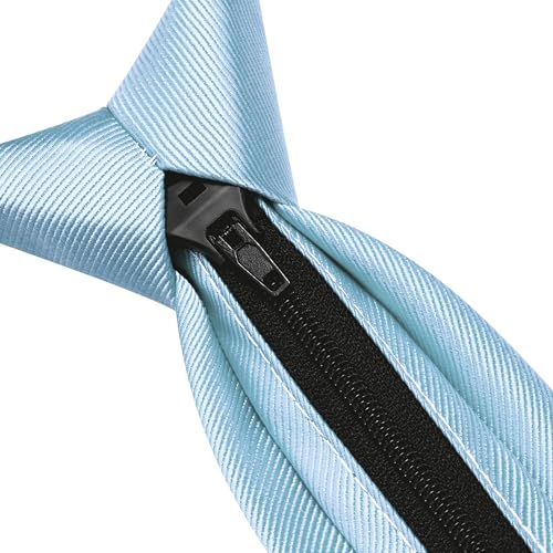 GUSLESON 3.15"（8cm） Mens Pre-tied Adjustable Zipper Tie Solid Necktie for Business and Wedding - color: Baby Blue