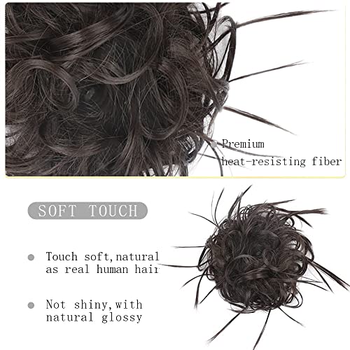 HMD Tousled Updo Messy Bun Hair Piece for Women Synthetic Hair Extension | Messy Bun Hair Piece with Elastic Scrunchie Synthetic Tousled Updos Ponytail Hairstyles for Daily Wear - color: Brown Black