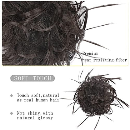 HMD Tousled Updo Messy Bun Hair Piece for Women Synthetic Hair Extension | Messy Bun Hair Piece with Elastic Scrunchie Synthetic Tousled Updos Ponytail Hairstyles for Daily Wear - color: Brown Black