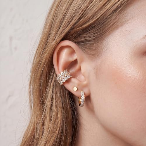 Gold Ear Cuff for Women, 14K Gold Plated Single Non-Pierced Earring with Micro-Pave Cubic Zirconia Adjustable Open Ear Clip for Daily Wear & Special Occasions - color: ear cuff-S 008