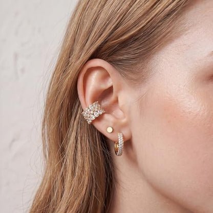 Gold Ear Cuff for Women, 14K Gold Plated Single Non-Pierced Earring with Micro-Pave Cubic Zirconia Adjustable Open Ear Clip for Daily Wear & Special Occasions - color: ear cuff-S 008