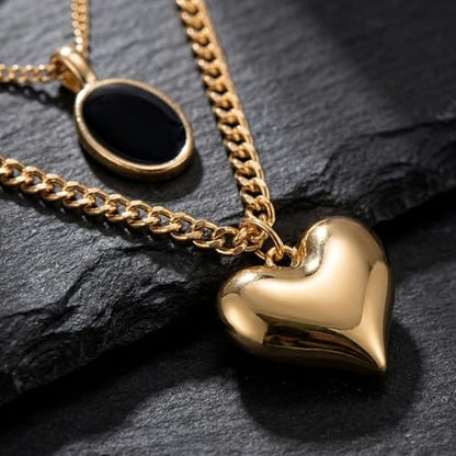 QCWN Gold Layered stacked Necklaces for women 3PS Chunky Statement Necklaces Stack Mixed Metal Charm Necklace for Women Trendy Coin Jewelry Gift for Her Gifts - style: Layered stack 12