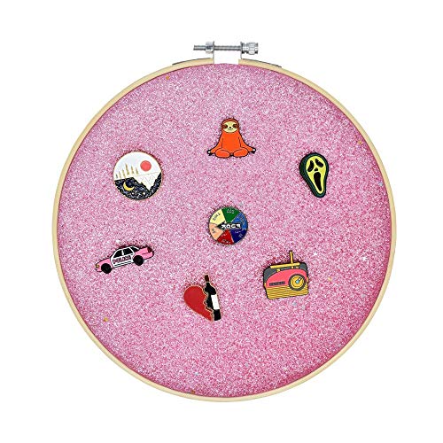 Wall Hanging Brooch Jewelry Storage Display Stand Enamel Pin Display Holder Earrings Necklace Glitter Pin Display Board with stars, Pin Collection Display, Canvas/leather Embroidery Hoop (Pink) - color: Pink