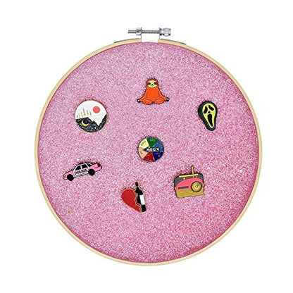 Wall Hanging Brooch Jewelry Storage Display Stand Enamel Pin Display Holder Earrings Necklace Glitter Pin Display Board with stars, Pin Collection Display, Canvas/leather Embroidery Hoop (Pink) - color: Pink