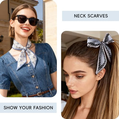 ZXZH 6 Pack Fashion Scarves for Women, Versatile Boho Head Scarf | Satin Scarf for Hair, Neck, Wrist, and Purse Accessories - color: Sweet Blue Print