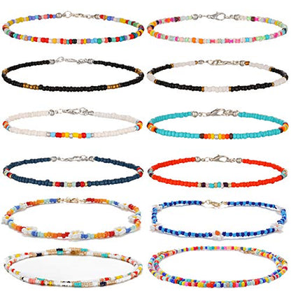 XIJIN 8Pcs Handmade Beaded Anklets for Women Boho Colorful Beads Ankle Bracelets Adjustable Foot Anklet Set - color: B