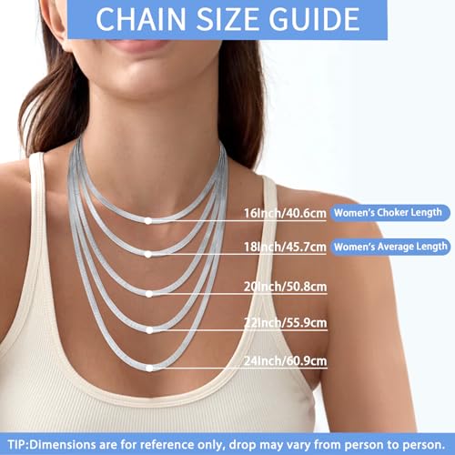 Jewlpire 3mm 4mm 5mm Herringbone Necklace 18K Gold Plated 925 Sterling Silver Chain Necklace for Women, Flat Snake Chain Necklace, Women's Chains Necklaces 16 18 20 22 24 Inch - color: 3mm 925 Sterling Silver, size: 18 Inch (Women's Average Length)