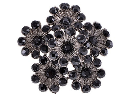 Alilang Gunmetal Tone Black Crystal Rhinestones Flower Cluster Floral Adjustable Ring