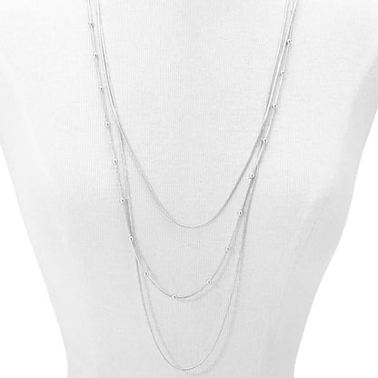 COLORFUL BLING Multilayer Choker Long Chain Tassel Pendant Necklace for Women Beads Necklace Long Bar Charm Chain Jewelry - color: B Silver three layer