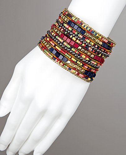 SPUNKYsoul Boho Cuff Bracelets, Women Adjustable Stackable Beaded Accessory | Adjustable Bohemian-Inspired Design, Trendy Wrist Ornament, Versatile For Occasions Or Everyday Wear, Unique Style Jewelry - style: "Lúcia" Navy Red Gold