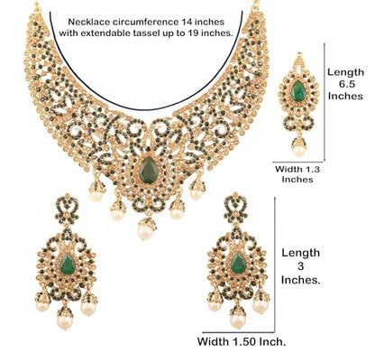 Touchstone Indian jewelry sets for women tikka wedding necklace costume guest statement bollywood rhinestones crystal faux pearls gold big royal neck piece set bridal fashion accessories - color: Multicolor