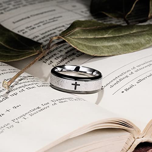 King Will Stainless Steel Men Ring Lord's Prayer Cross Ring Stainless Steel Men Wedding Ring, Wedding Band Bible Engraved Rings High Polished, Comfort Fit | 8mm, Gold/Silver/Black Wedding Band, Bible Engraved Rings, High Polished, Comfort Fit, Size 7-14 -