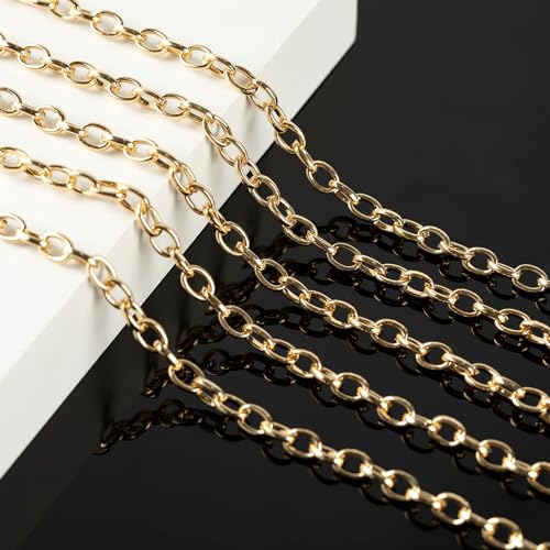 KYUNHOO 5 Meters Gold Plated Iron Chains for Jewelry Making Oval Circle Link Chain Roll Chunky Cable Chains for Necklace Bracelet Making Finding Jewelry Supplies - color: 9.6x6.7mm-Gold