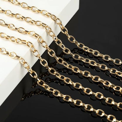 KYUNHOO 5 Meters Gold Plated Iron Chains for Jewelry Making Oval Circle Link Chain Roll Chunky Cable Chains for Necklace Bracelet Making Finding Jewelry Supplies - color: 9.6x6.7mm-Gold